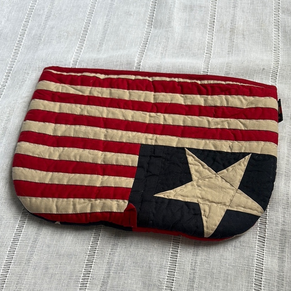 Woven Magic Red and Cream Striped Quilted Clutch with Star
